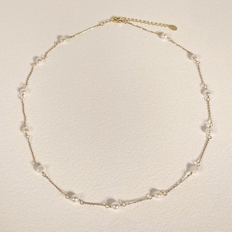 Elegant Minimalist Natural Freshwater Pearl Geometric Necklace 925 Sterling Silver Fashion Necklace with Gold Plating for Women Office Party Casual Wear
