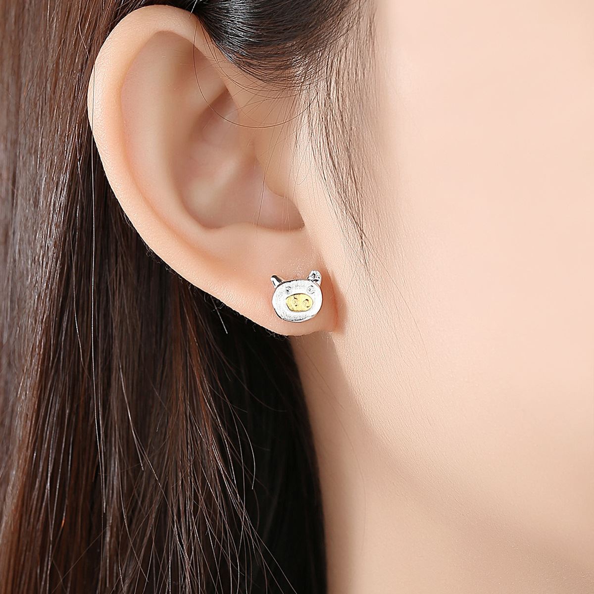 Cute Mini Pig 925 Sterling Silver Stud Earrings