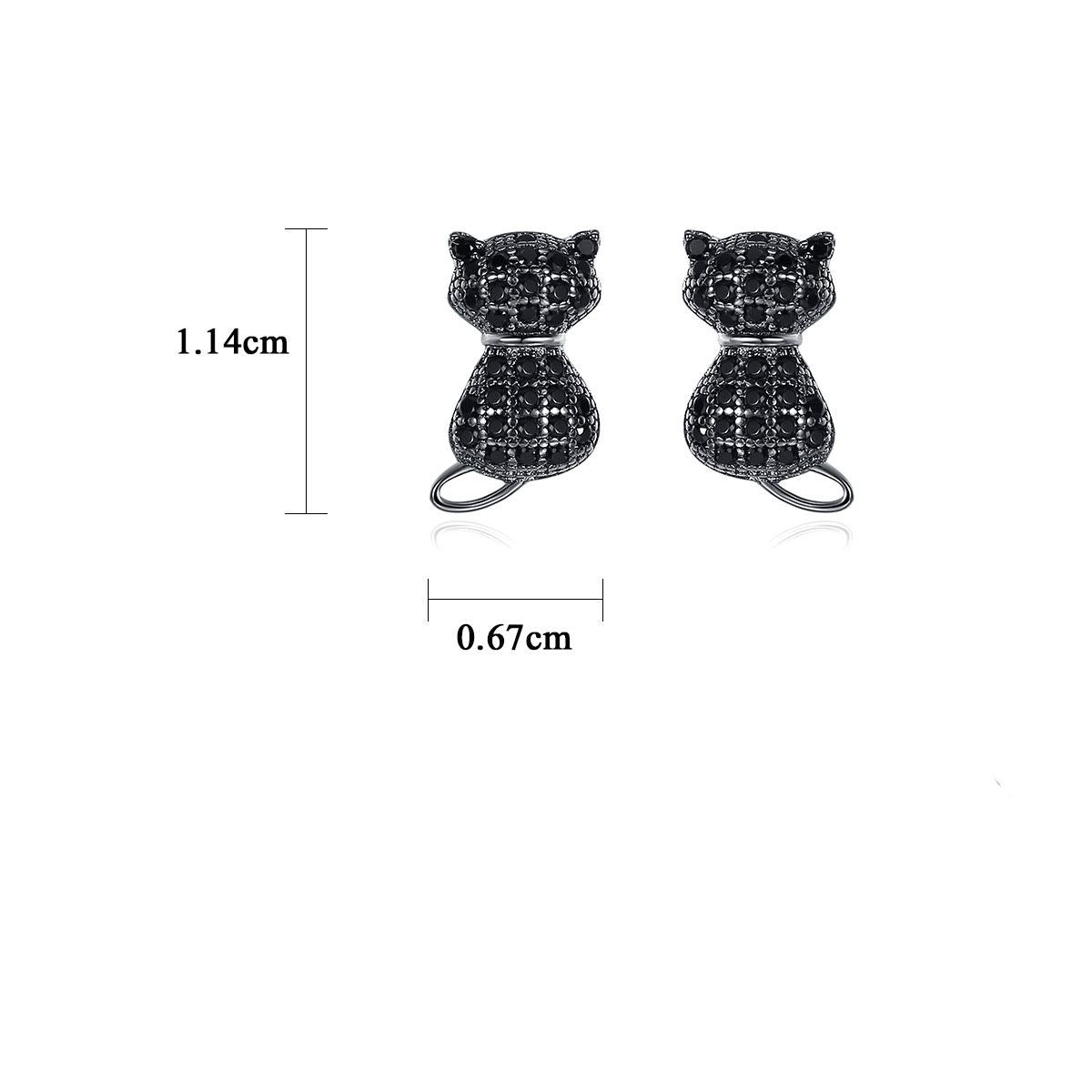 Cute Black CZ Cat Animal 925 Sterling Silver Stud Earrings